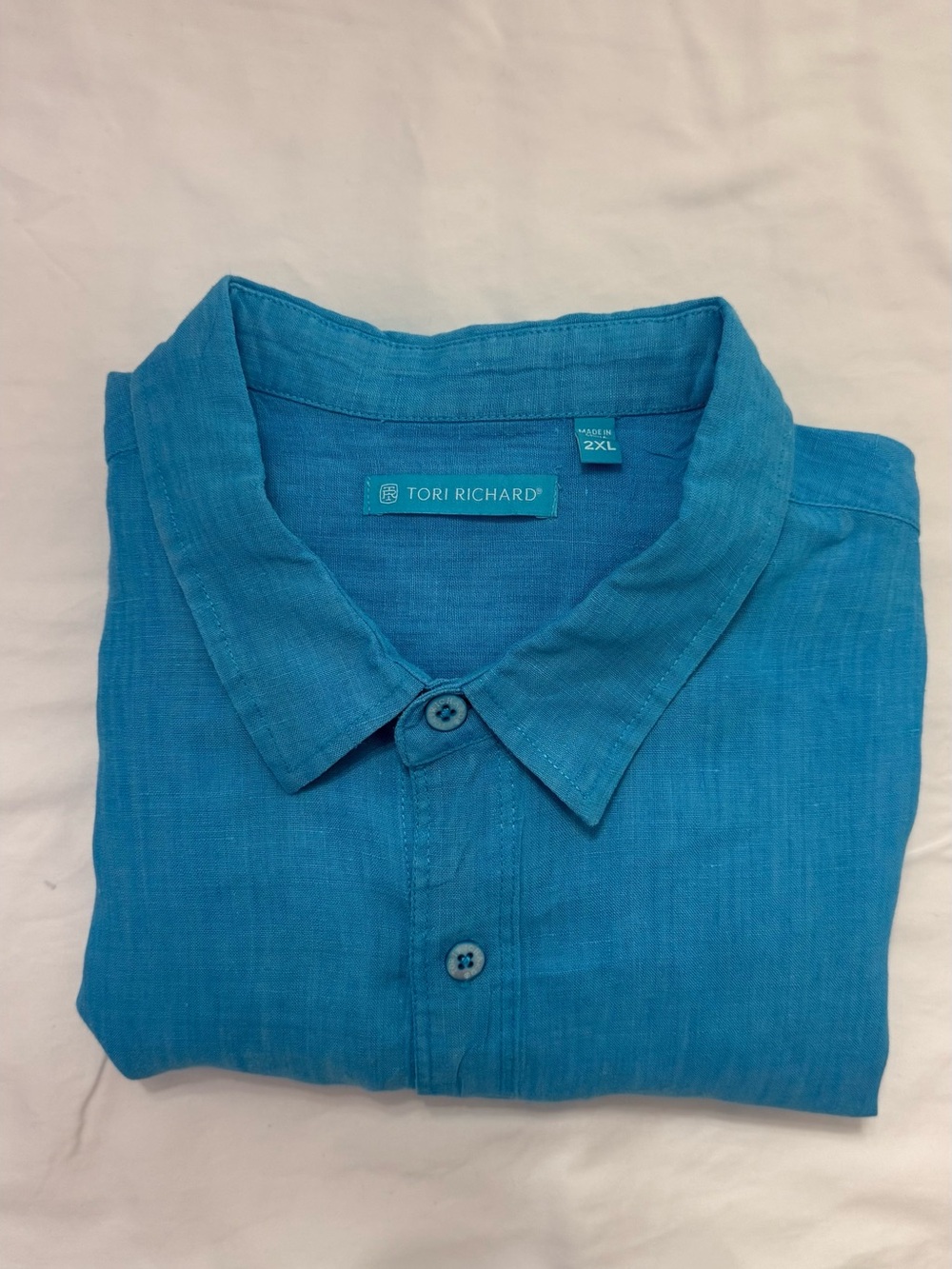 Tori Richard Men's Turquoise Button-Down Short Sleeve Linen Shirt